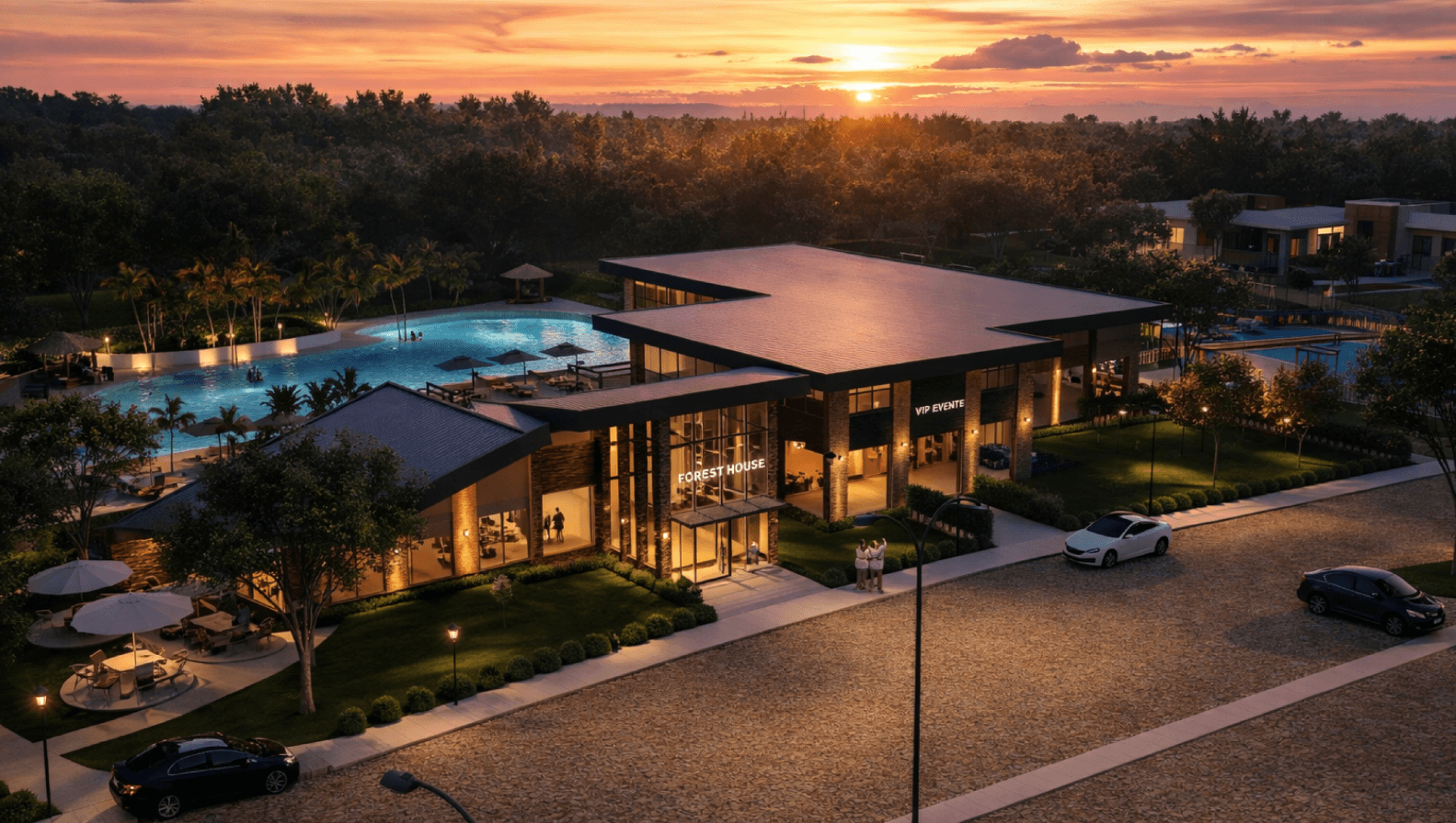 Areguá Forest — Club House nocturno con piscina