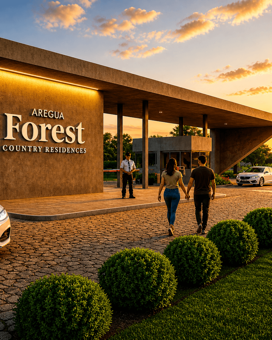 Areguá Forest — entrada principal al atardecer