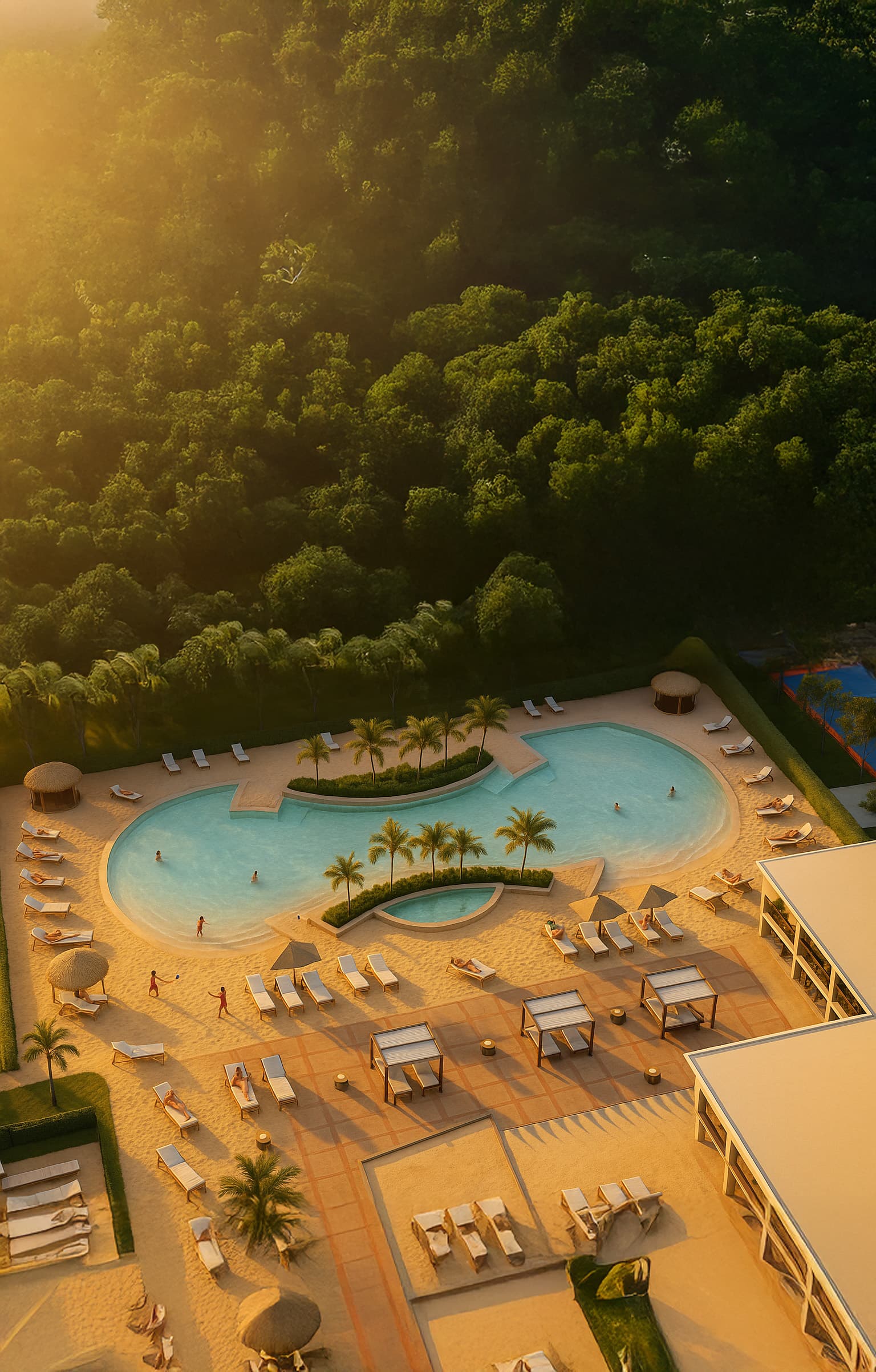 Areguá Forest — vista aérea de la piscina tipo playa